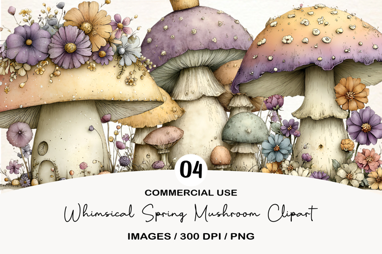 Whimsical Spring Mushroom Clipart
