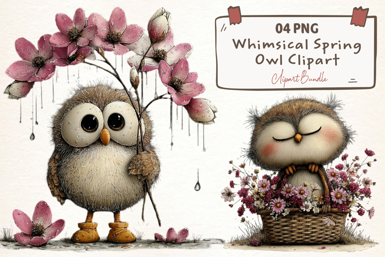 Whimsical Spring Owl Clipart