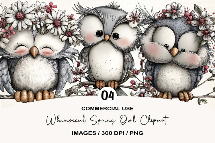 Whimsical Spring Owl Clipart