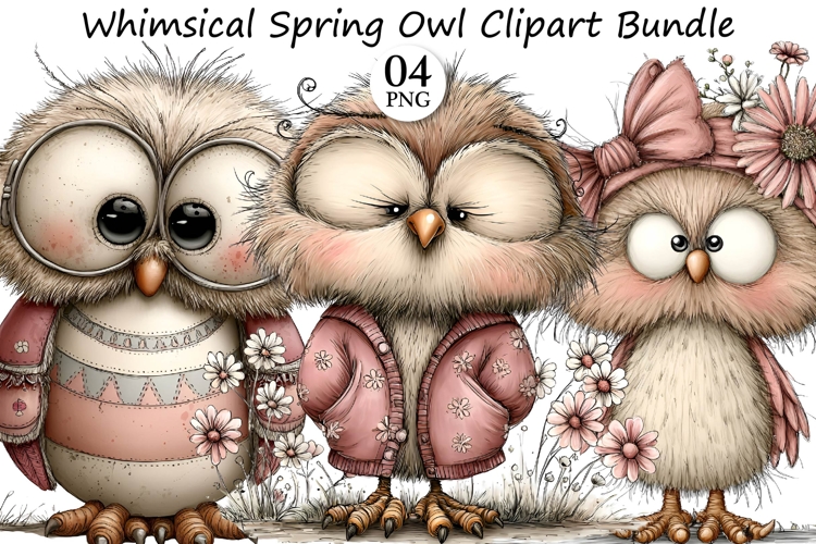 Whimsical Spring Owl Clipart