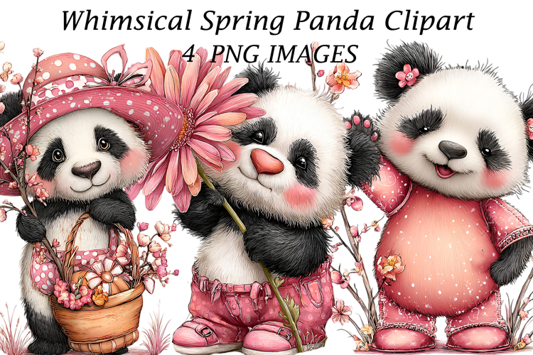 Whimsical Spring Panda Clipart