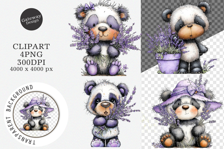 Whimsical spring panda clipart - Spring panda Png