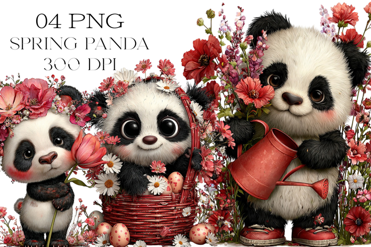 Whimsical Spring Panda Clipart