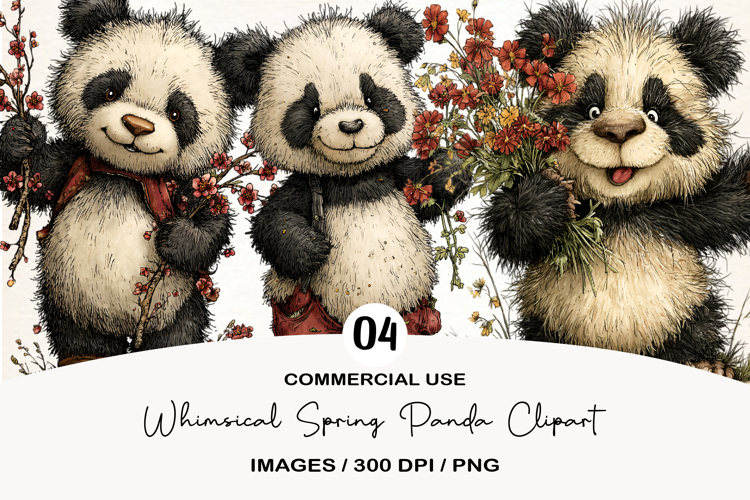 Whimsical Spring Panda Clipart