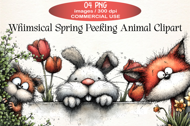 Whimsical Spring Peeking Animal Clipart