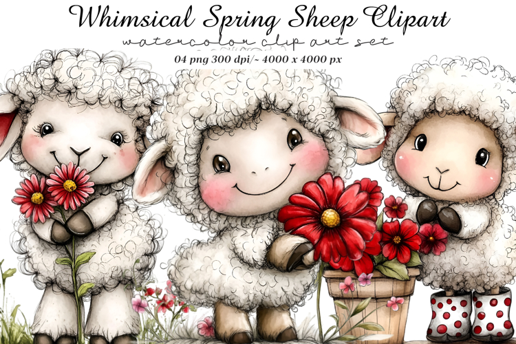 Whimsical Spring Sheep Clipart