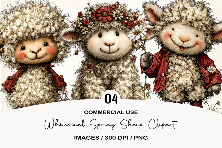 Whimsical Spring Sheep Clipart