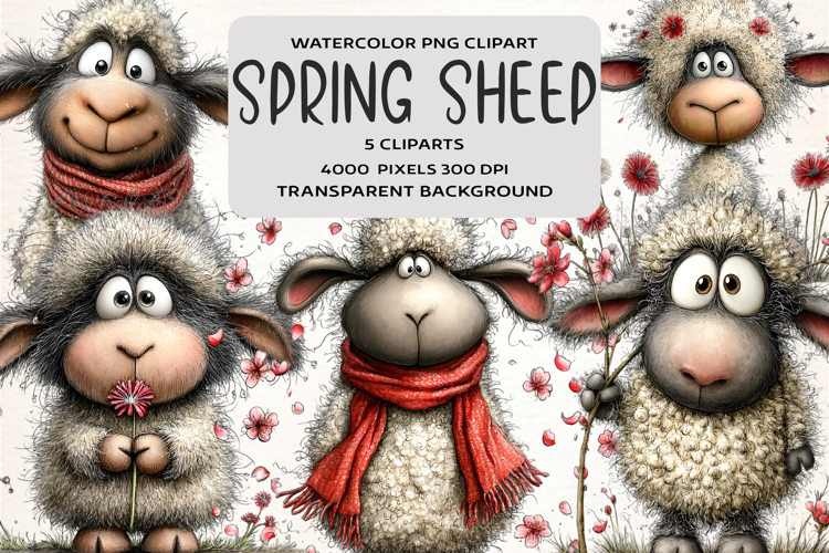 Whimsical Spring Sheep Clipart