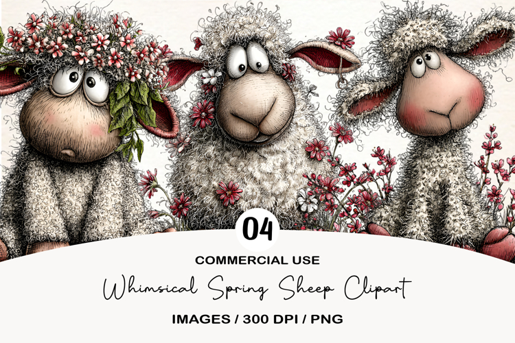 Whimsical Spring Sheep Clipart