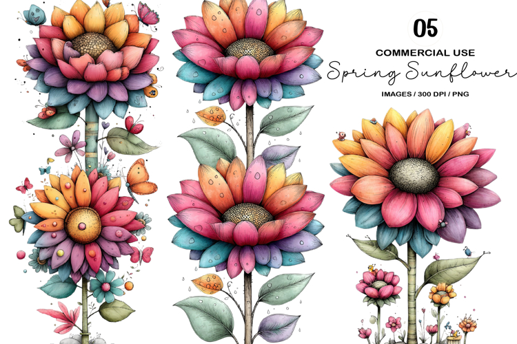 Whimsical Spring Sunflower Clipart