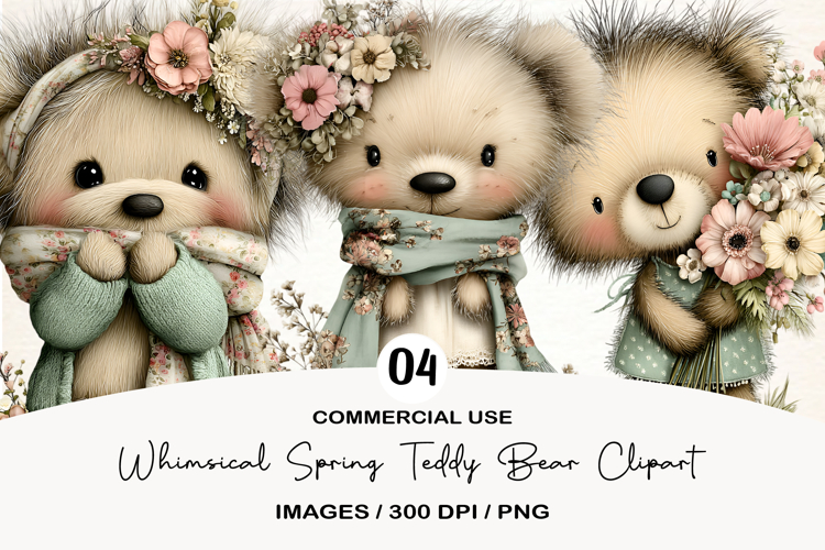 Whimsical Spring Teddy Bear Clipart