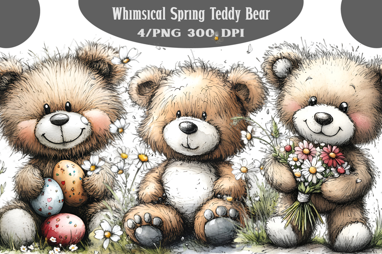 Whimsical Spring Teddy Bear Clipart