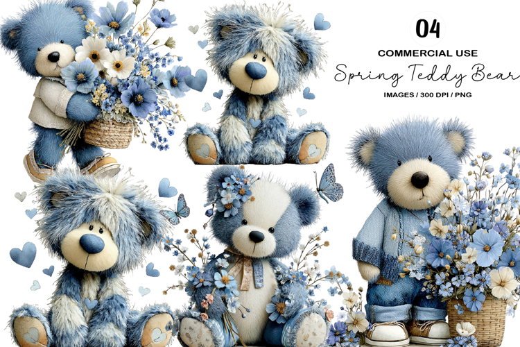 Whimsical Spring Teddy Bear Clipart