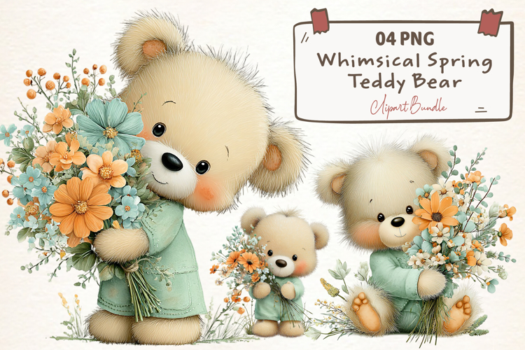 Whimsical Spring Teddy Bear Clipart Png