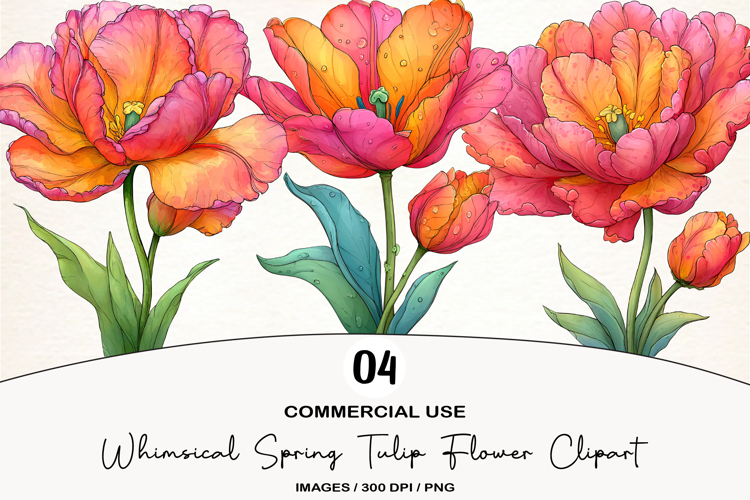 Whimsical Spring Tulip Flower Clipart
