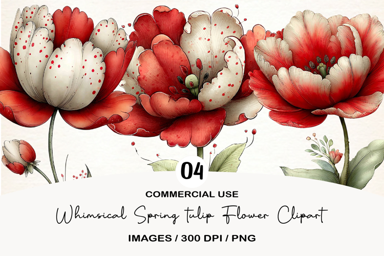 Whimsical Spring tulip Flower Clipart