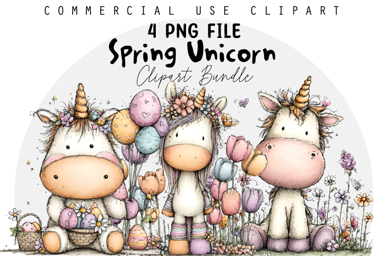 Whimsical Spring Unicorn Clipart