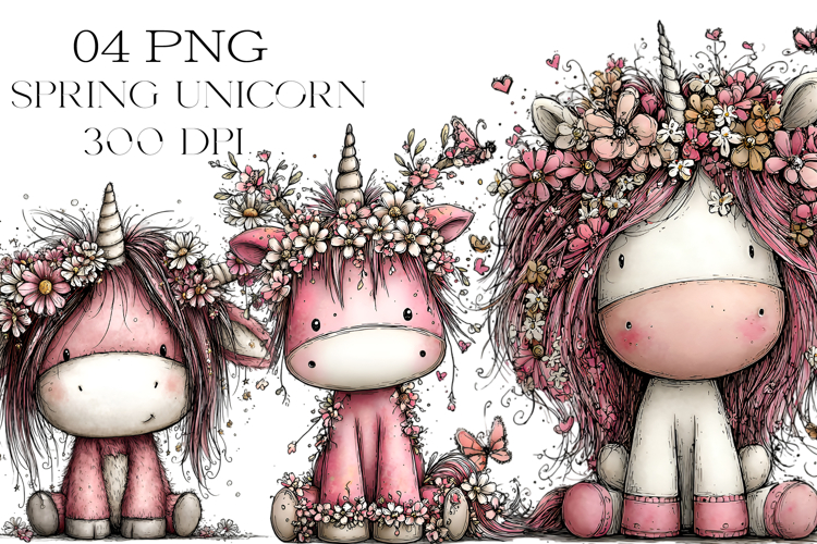 Whimsical Spring Unicorn Clipart