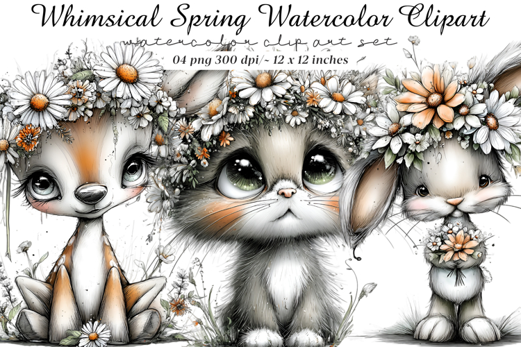 Whimsical Spring Watercolor Clipart