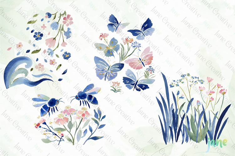 Whimsical Spring Watercolor Cliparts
