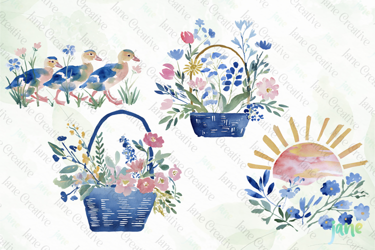 Whimsical Spring Watercolor Cliparts