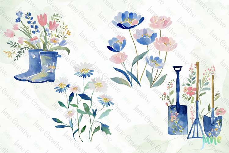 Whimsical Spring Watercolor Cliparts