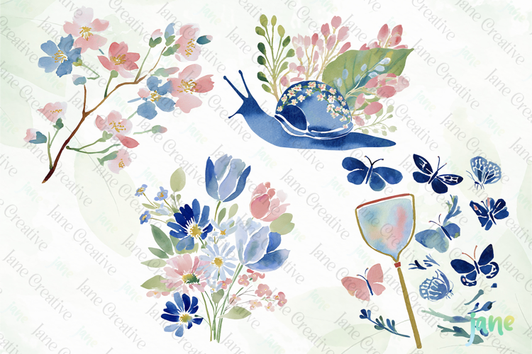 Whimsical Spring Watercolor Cliparts