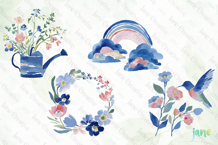 Whimsical Spring Watercolor Cliparts