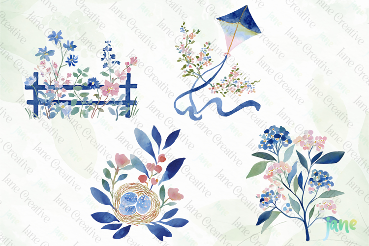 Whimsical Spring Watercolor Cliparts