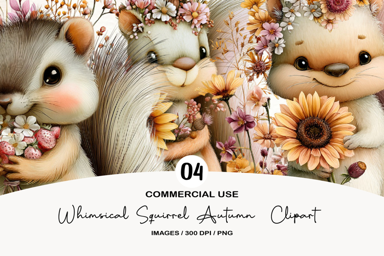 Whimsical Squirrel Autumn Clipart