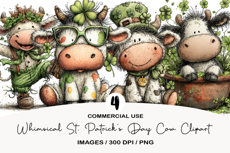 Whimsical St. Patrick’s Day Cow Clipart