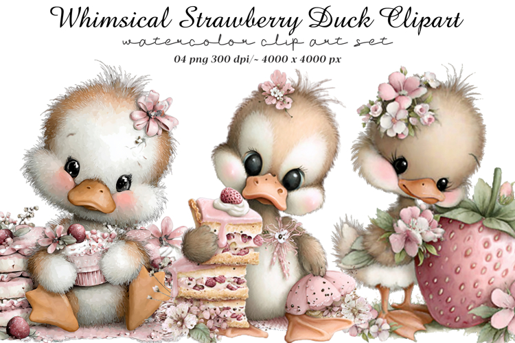 Whimsical Strawberry Duck Clipart