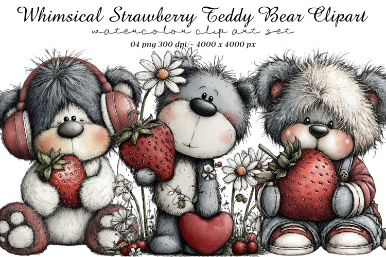 Whimsical Strawberry Teddy Bear Clipart