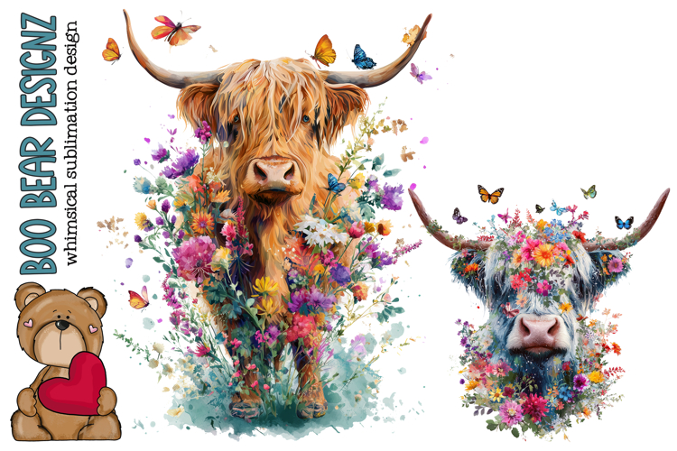 Floral Highland Cow Clipart