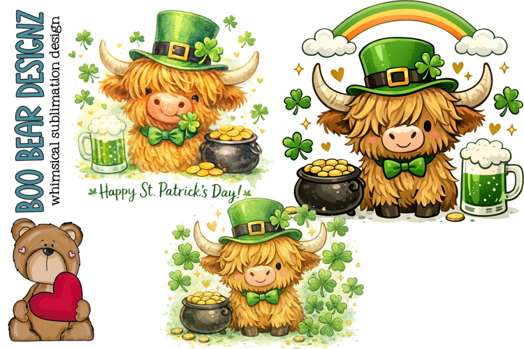 Happy St Patricks Day! Highland Cow Clipart