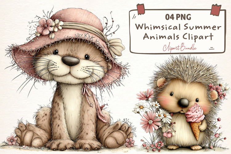 Whimsical Summer Animals Clipart example image 1