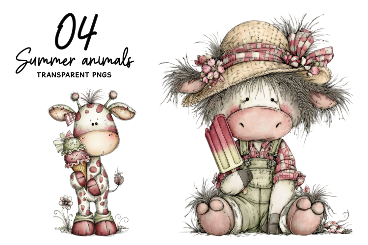 Whimsical summer animals clipart