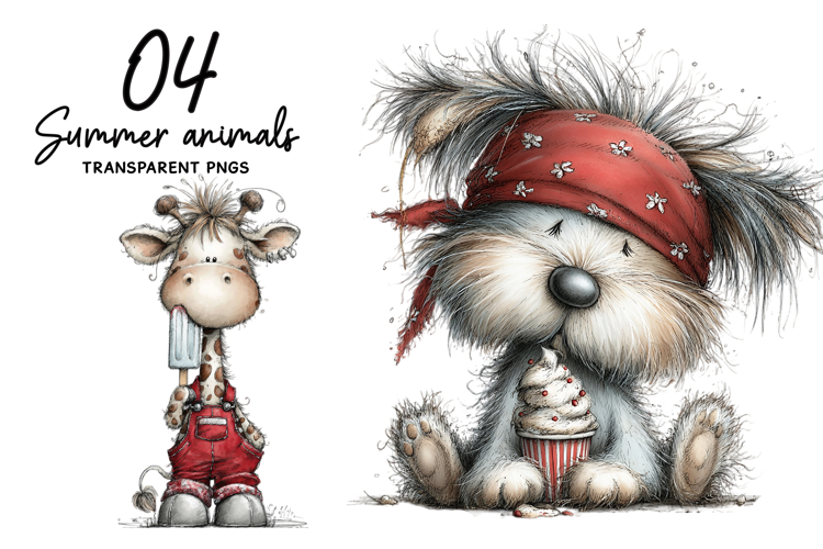 Whimsical summer animals clipart