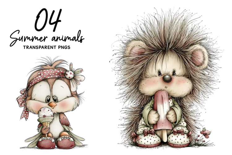Whimsical summer animals clipart