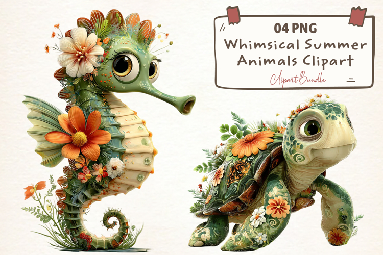 Whimsical Summer Animals Clipart example image 1