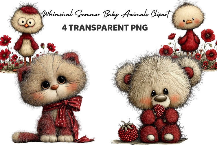 Whimsical Summer Baby Animals Clipart example image 1