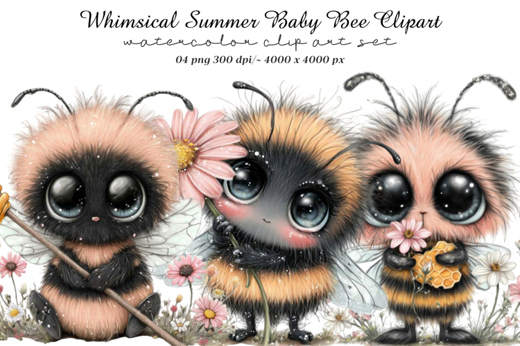 Whimsical Summer Baby Bee Clipart
