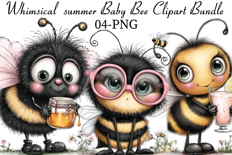 Whimsical summer Baby Bee Clipart