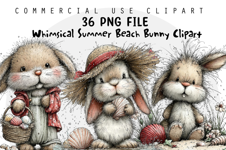 Whimsical Summer Beach Bunny Clipart