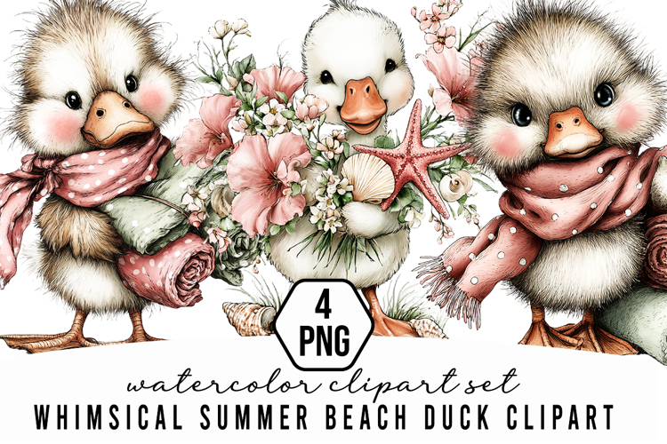 Whimsical Summer Beach Duck Clipart