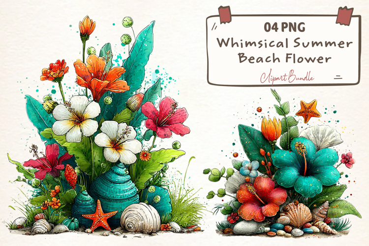 Whimsical Summer Beach Flower Clipart