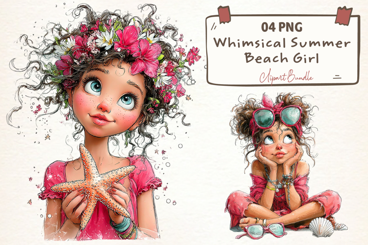 Whimsical Summer Beach Girl Clipart