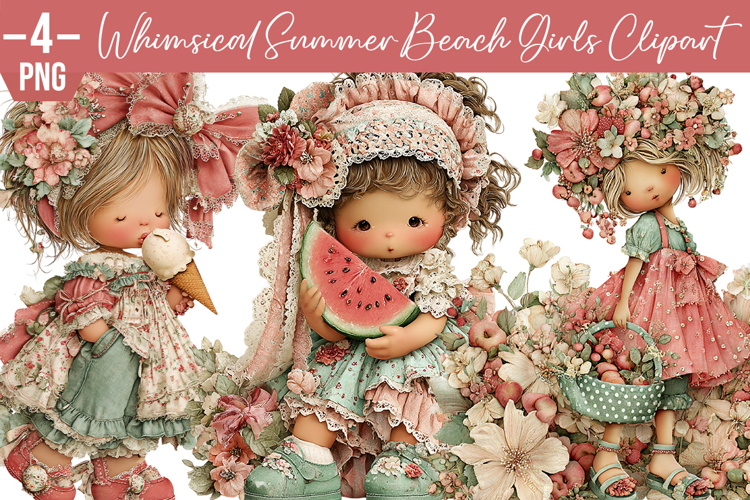 Whimsical Summer Beach Girls Clipart