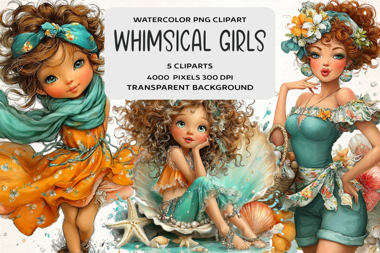 Whimsical Summer Beach Girls Clipart