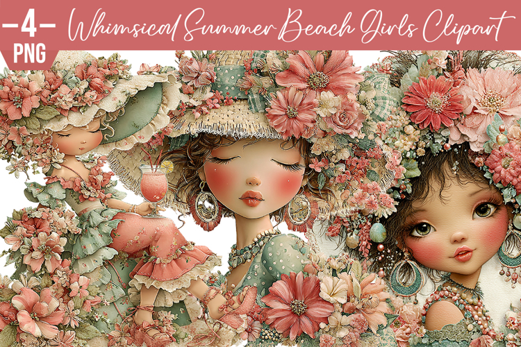 Whimsical Summer Beach Girls Clipart